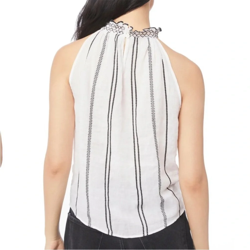 Frame Embroidered Ruffle Trim Striped Halter Top - Picture 3 of 9